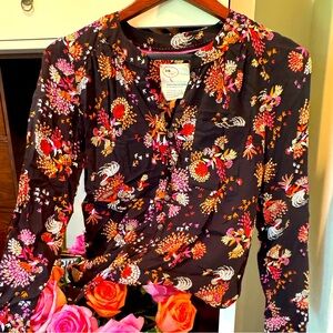 Anthropologie 28 of 52 Conversations Blouse Button Motif Print Bird Floral 0